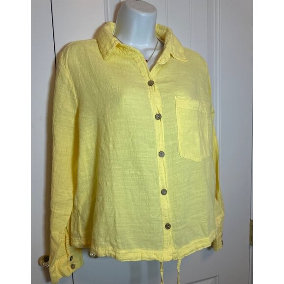 Six Fifty Cropped Peasant Shirt Button Up Gauzy Women Vibrant Summer NWT, Large - Picture 3 of 13